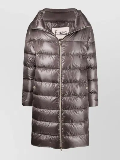 Herno Matilde Long Down Jacket High Collar In Brown