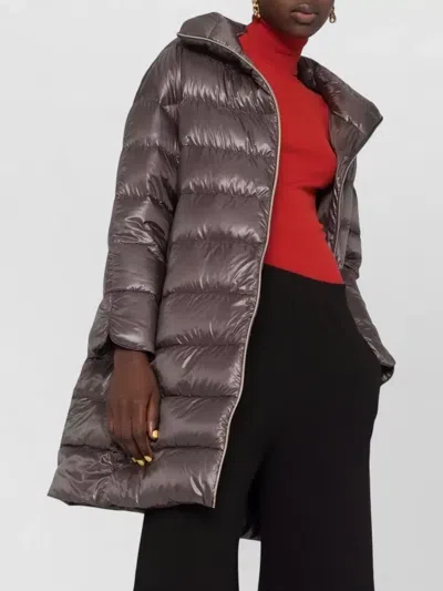 Herno Matilde Long Down Jacket High Collar In Brown
