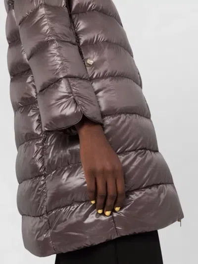 Herno Matilde Long Down Jacket High Collar In Brown