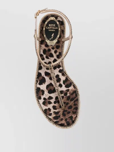 René Caovilla Brown Leopard Print Slippers In Multi