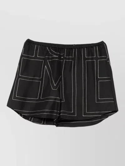 Totême Womens Black Monogram Wide-leg High-rise Silk-twill Shorts In Black