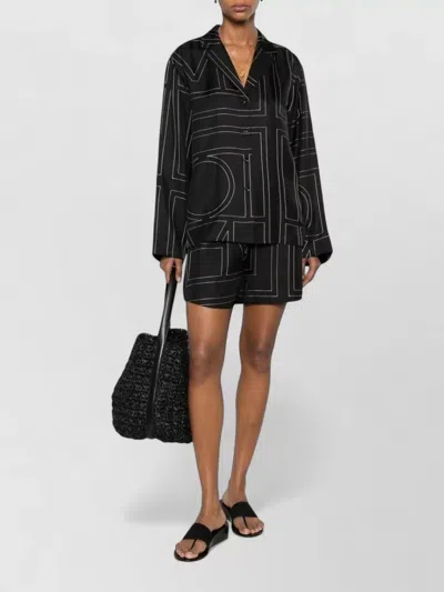 Totême Womens Black Monogram Wide-leg High-rise Silk-twill Shorts In Black