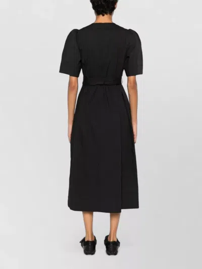 Ganni Belted Bow-embellished Stretch-cotton Poplin Midi Dress In Black