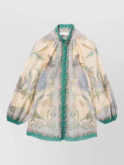 Zimmermann Indra Printed Metallic Cotton And Silk-blend Blouse In Multi