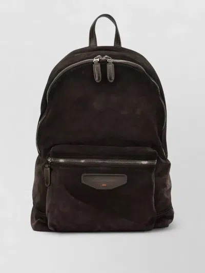 Santoni Suede Backpack Adjustable Straps Top Handle In Brown