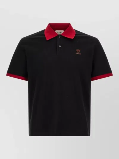 Versace Black Solid Shirt Collar Polo In Black