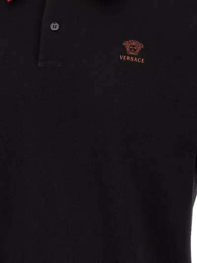 Versace Black Solid Shirt Collar Polo In Black