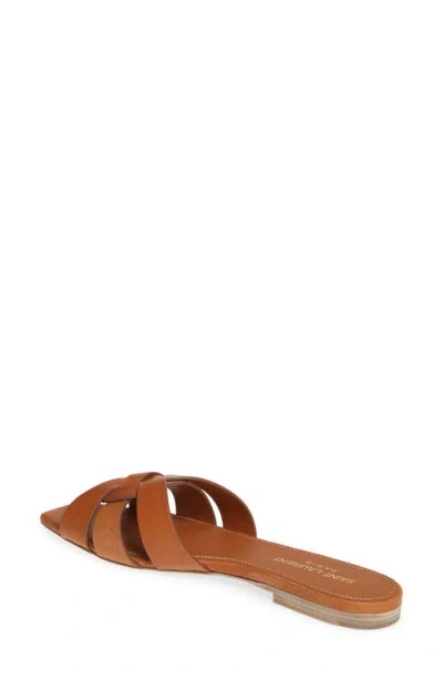 Saint Laurent Leather Tribute Flats With 1.5cm Heel For Women In Brown