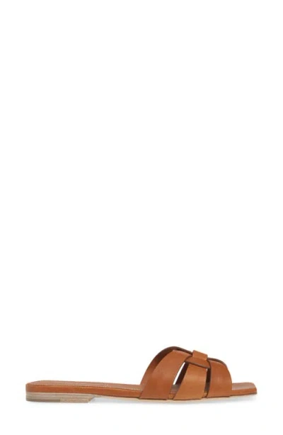 Saint Laurent Leather Tribute Flats With 1.5cm Heel For Women In Brown