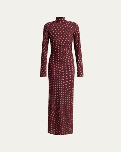 Stella Mccartney Turtleneck Polka Dot Mesh Long-sleeve Maxi Dress In Multi