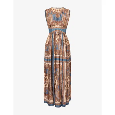 Zimmermann Womens Dark Blue Paisley Mahon Printed Silk Maxi Dress In Animal Print
