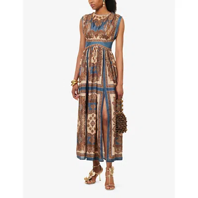 Zimmermann Womens Dark Blue Paisley Mahon Printed Silk Maxi Dress In Animal Print