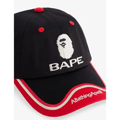 A Bathing Ape Mens Black Football Team Brand-embroidered Cotton-twill Cap In Black