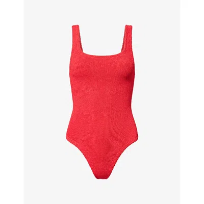Hunza G Neutral Square Neckline High-cut Swimsuit In Red