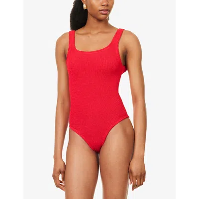 Hunza G Neutral Square Neckline High-cut Swimsuit In Red