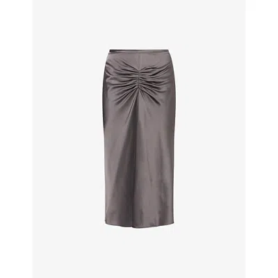 Victoria Beckham Womens Ore Bela Draped Satin Midi Skirt In Gray