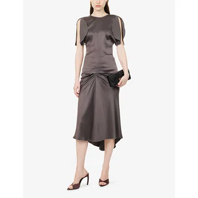 Victoria Beckham Womens Ore Bela Draped Satin Midi Skirt In Gray