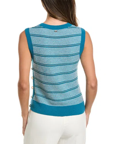 St John St. John Crew Side Placket Wool-blend Tank In Blue