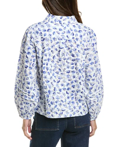 Cece Collared Pintuck Ruffle Button Down Top In Blue