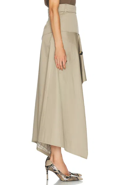 Burberry Heather Belted Asymmetric Cotton-gabardine Midi Skirt In Neutral