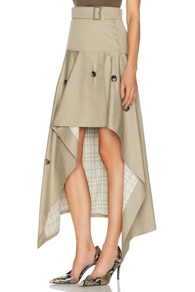 Burberry Heather Belted Asymmetric Cotton-gabardine Midi Skirt In Neutral