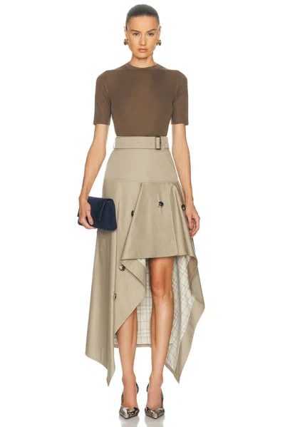 Burberry Heather Belted Asymmetric Cotton-gabardine Midi Skirt In Neutral
