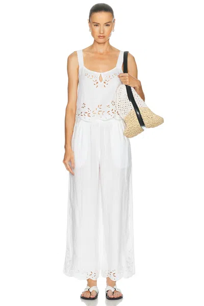 Lunya Embroidered Eyelet Linen Pants In White
