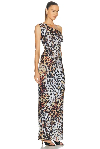 Norma Kamali Drop Shoulder Fitted Gown With Side Slit Urban Animal In Animal Print