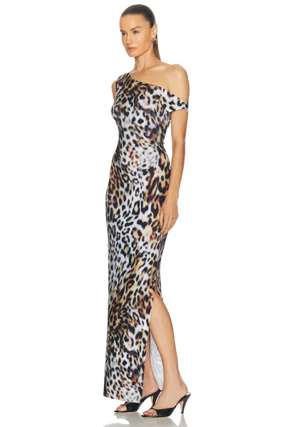 Norma Kamali Drop Shoulder Fitted Gown With Side Slit Urban Animal In Animal Print