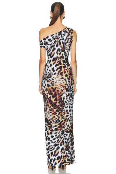 Norma Kamali Drop Shoulder Fitted Gown With Side Slit Urban Animal In Animal Print