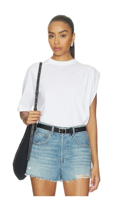 Agolde Souline Ruched Sleeve T-shirt In White