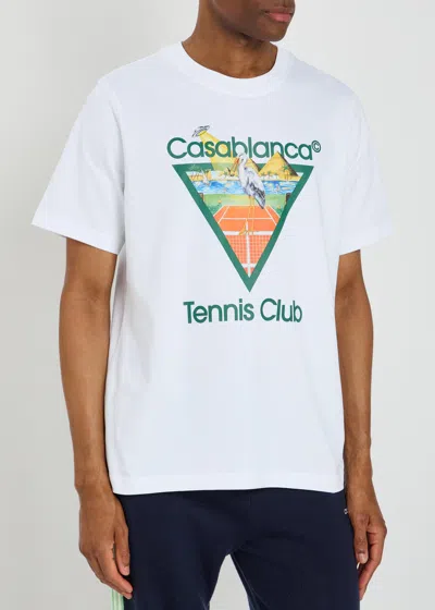 Casablanca Tennis Club Short Sleeve Cotton T Shirt In White