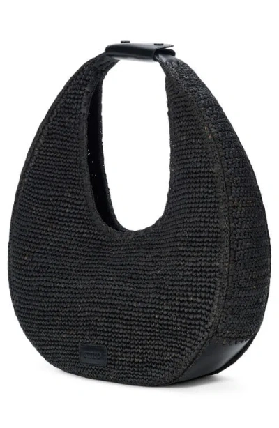 Staud Large Raffia Moon Shoulder Bag In Black