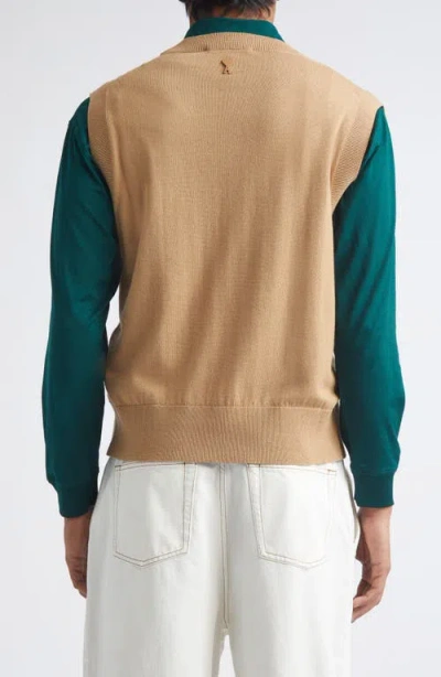 Ami Alexandre Mattiussi Brown Wool And Cotton Argyle Intarsia Sleeveless Sweater Beige