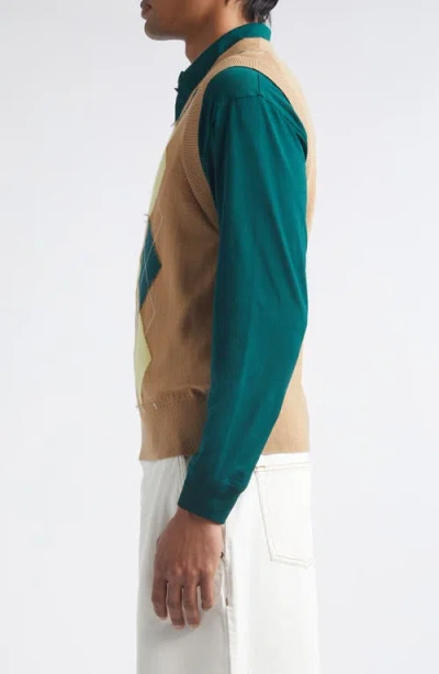 Ami Alexandre Mattiussi Brown Wool And Cotton Argyle Intarsia Sleeveless Sweater Beige