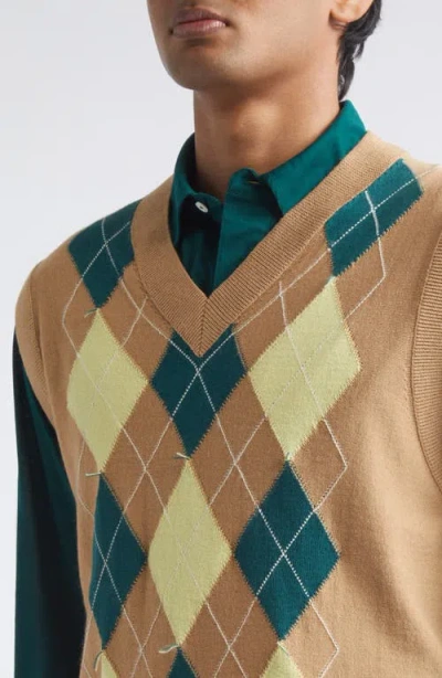 Ami Alexandre Mattiussi Brown Wool And Cotton Argyle Intarsia Sleeveless Sweater Beige