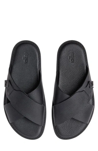 Fendi Crossed X-strap Calfskin Slide Sandals In Multi