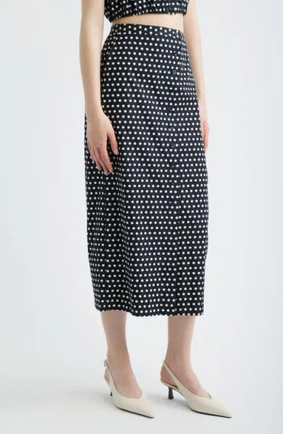 Frame The Dot Front Button Midi Skirt In Black
