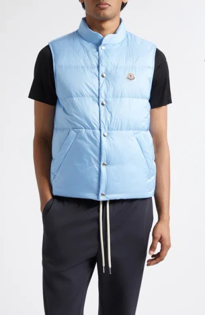 Moncler Baby Bernard Quilted Down Vest With High Collar In Blue