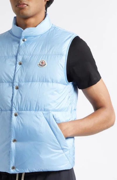 Moncler Baby Bernard Quilted Down Vest With High Collar In Blue