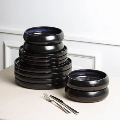 Stone Lain Lagoon Stoneware 24-piece Dinnerware Set In Black