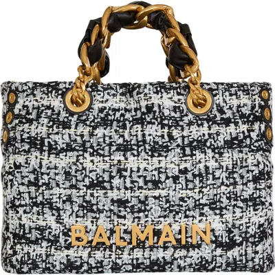 Balmain Small Soft 1945 Tote Bag In Tweed In Multi