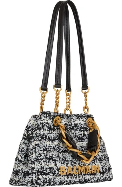 Balmain Small Soft 1945 Tote Bag In Tweed In Multi