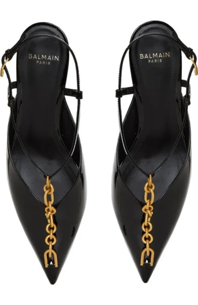 Balmain Sync Chain Kitten Slingbacks In Black