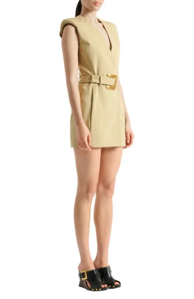 Balmain Wrap Cotton Gabardine Dress Belt Detail In Neutral