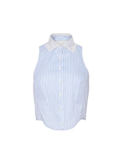 Fleur Du Mal Embroidered-collar Striped Bib Top In Blue