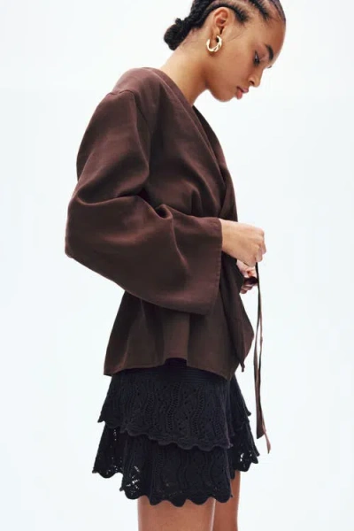 H&m Oversized Tie-belt Blazer In Multi