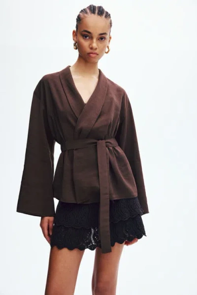 H&m Oversized Tie-belt Blazer In Multi