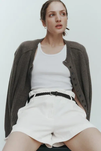 H&m Belted Twill Shorts In White