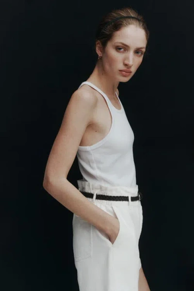 H&m Belted Twill Shorts In White